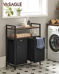VASAGLE tvättkorgar, tvättsorterare, 2 förvaringshyllor, 46L kapacitet Rustik brun