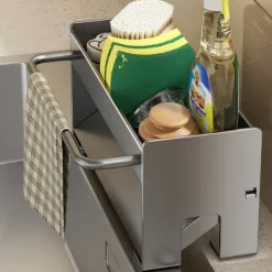 Köksorganiserare-Vaskhållare i rostfritt kolfiberstål för disktrasor och redskap