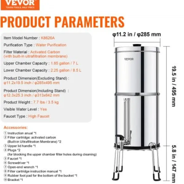Vattenfiltersystem, 28.5x49.5 cm, rostfritt stål