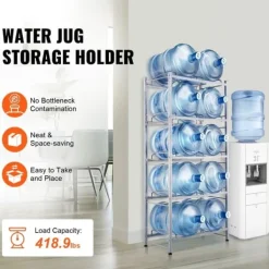 Vattenkylare-Vattenkannahållare 5-lager, Dubbelrad för 10 flaskor, Silvergrå Plastställ med Stödsystem