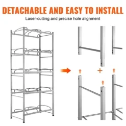 Vattenkylare-Vattenkannahållare 5-lager, Dubbelrad för 10 flaskor, Silvergrå Plastställ med Stödsystem