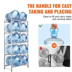 Vattenkylare-Vattenkannahållare 5-lager, Dubbelrad för 10 flaskor, Silvergrå Plastställ med Stödsystem