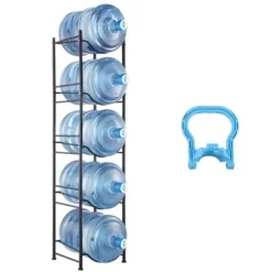 Vattenkylare-Vattenkannahållare 5-våning, Enkelrads Flaskställ för 5 Flaskor, Svart färg, Hållbar och praktisk design