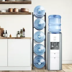 Vattenkylare-Vattenkannahållare 5-våning, Enkelrads Flaskställ för 5 Flaskor, Svart färg, Hållbar och praktisk design