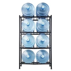 Vattenkannahållare 4-våningar, Dubbelrad Flaskställ för 8 Flaskor, Svart, Stabil Konstruktion, Platsbesparande Design