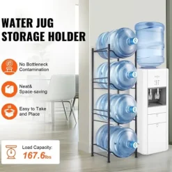 Vattenkannahållare 4-vånings, Enkelrads flaskställ för 4 flaskor, Svart, hållbar design, perfekt för hemmet