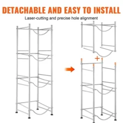 Vattenkannahållare 4-vånings, Enkelrads vattenflaskställ för 4 flaskor, Silver, hållbar design, kompakt och praktisk