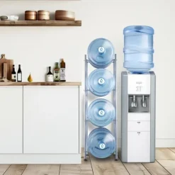 Vattenkannahållare 4-vånings, Enkelrads vattenflaskställ för 4 flaskor, Silver, hållbar design, kompakt och praktisk