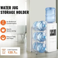 Vattenkannahållare 3-vånings, enkelrads flaskställ för 3 flaskor, silverfärg, robust och stilren design