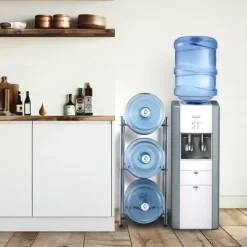 Vattenkannahållare 3-vånings, enkelrads flaskställ för 3 flaskor, silverfärg, robust och stilren design