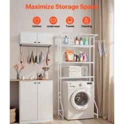 Tvättmaskiner-Över Tvättmaskin Hylla, Enkelrad 3-Vånings Förvaringsställ, Vit, för Torktumlare och Tvättmaskin