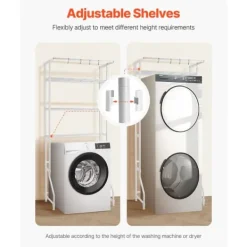 Tvättmaskiner-Över Tvättmaskin Hylla, Enkelrad 3-Vånings Förvaringsställ, Vit, för Torktumlare och Tvättmaskin