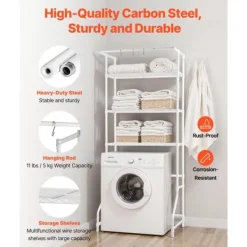Tvättmaskiner-Över Tvättmaskin Hylla, Enkelrad 3-Vånings Förvaringsställ, Vit, för Torktumlare och Tvättmaskin