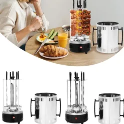 Vertikal elgrill/rotisseri - SW-5 - 1000 W - Rostfritt stål - Automatisk rotation - För kebab, shawarma, gyros - Vit