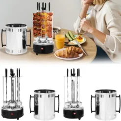 Vertikal elgrill/rotisseri - SW-5 - 1000 W - Rostfritt stål - Automatisk rotation - För kebab, shawarma, gyros - Vit