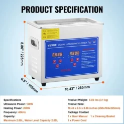 VEVOR Ultraljudsrenare, Hög Ultraljudseffekt, Digital Kontroll, Hållbar Rostfritt Stål,20A