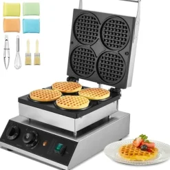 Våffeljärn-Våffelmaskin 4ST, Kommersiell Rund, 1750W, Non-stick, Snabb uppvärmning, Långvarig hållbarhet, Enkel rengöring