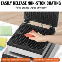 Våffeljärn-Våffelmaskin 4ST, Kommersiell Rund, 1750W, Non-stick, Snabb uppvärmning, Långvarig hållbarhet, Enkel rengöring