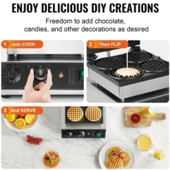 Våffeljärn-Våffelmaskin 4ST, Kommersiell Rund, 1750W, Non-stick, Snabb uppvärmning, Långvarig hållbarhet, Enkel rengöring