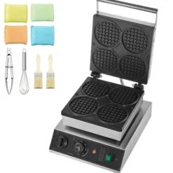 Våffeljärn-Våffelmaskin 4ST, Kommersiell Rund, 1750W, Non-stick, Snabb uppvärmning, Långvarig hållbarhet, Enkel rengöring