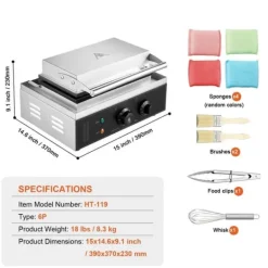 Våffeljärn-Våffelpinnemaskin 6ST, 1500W, Hög Effektivitet, Perfekt för Restaurang och Café, Kommersial, Lång Livslängd