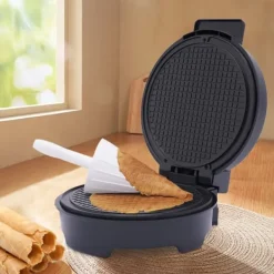 Våffelstrutmaskin, 1200W effekt, 150-200°C temperatur, non-stick beläggning, kompakt design