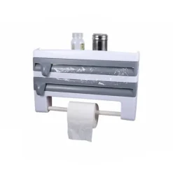 Köksorganiserare-Vägghållare för plastfolie / aluminiumfolie & hushållspapper Vit/Grå