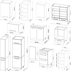 Monteringsfärdiga Kök & Pentryn-Vicco Fame-Line kök, Blank svart ek/vit, 355 cm