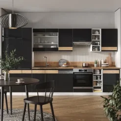 Monteringsfärdiga Kök & Pentryn-Vicco Fame-Line kök, Blank svart ek/vit, 355 cm