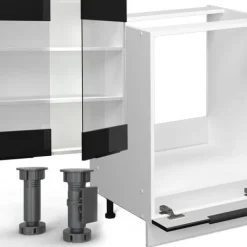 Monteringsfärdiga Kök & Pentryn-Vicco Fame-Line kök, Blank svart ek/vit, 355 cm