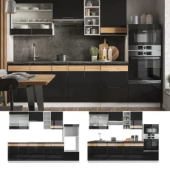 Monteringsfärdiga Kök & Pentryn-Vicco Fame-Line kök, Blank svart ek/vit, 280 cm