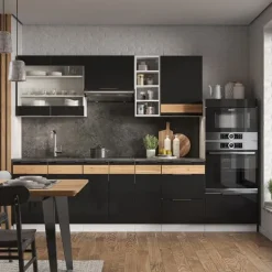 Monteringsfärdiga Kök & Pentryn-Vicco Fame-Line kök, Blank svart ek/vit, 280 cm