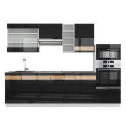 Vicco kök Fame-Line, Eksvart blank/vit, 280 cm, PT Marble