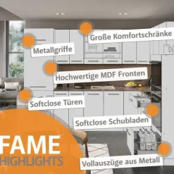 Vicco kök Fame-Line, Eksvart blank/vit, 280 cm, PT Marble