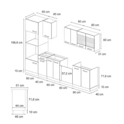 Monteringsfärdiga Kök & Pentryn-Vicco kök R-Line, betong svart/vit, 300 cm PT Ek