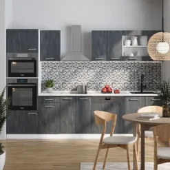 Monteringsfärdiga Kök & Pentryn-Vicco kök R-Line, betong svart/vit, 300 cm PT Ek