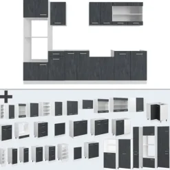 Monteringsfärdiga Kök & Pentryn-Vicco kök R-Line, betong svart/vit, 300 cm PT Ek