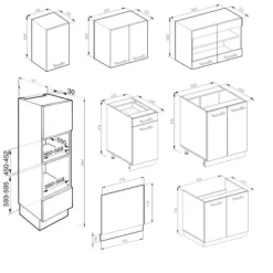 Vicco kök R-Line, Gyllene ek/antracit, 300 cm med högskåp, PT Marble