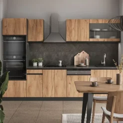 Vicco kök R-Line, Gyllene ek/antracit, 300 cm med högskåp, PT Marble