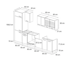 Vicco kök R-Line, Svart betong/guld ek, 300 cm utan bänkskiva