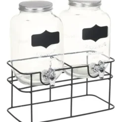 vidaXL Dryckesautomater-2 st Dryckesdistributörer med stativ 2 x 4 L Glas