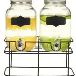 vidaXL Dryckesautomater-2 st Dryckesdistributörer med stativ 2 x 4 L Glas