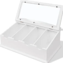 vidaXL Besticklåda MDF vit barockstil - Brickor för tallrikar och bestick