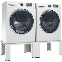 vidaXL Dubbel förhöjningssockel för tvättmaskin och torktumlare vit