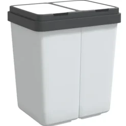 vidaXL Soptunnor & Papperskorgar-Dubbel sophink vit 2x25 L - Soptunnor & papperskorgar