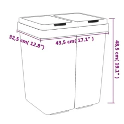 vidaXL Soptunnor & Papperskorgar-Dubbel sophink vit 2x25 L - Soptunnor & papperskorgar