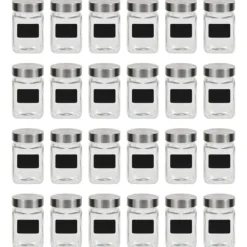 vidaXL Förvaringsburkar i glas med etiketter 24 st 300 ml - Kakburkar