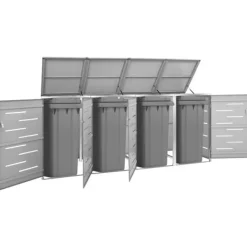vidaXL Tillbehör Till Avfallshantering-Skjul till fyra sopkärl 276,5x77,5x112,5 cm rostfritt stål - Ställningar till sopkärl