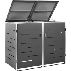 vidaXL Tillbehör Till Avfallshantering-Skjul till två sopkärl 138x77,5x112,5 cm rostfritt stål - Ställningar till sopkärl