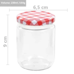 vidaXL Honungsburkar-Syltburkar i glas med vita och röda lock 96 st 230 ml - Honungsburkar